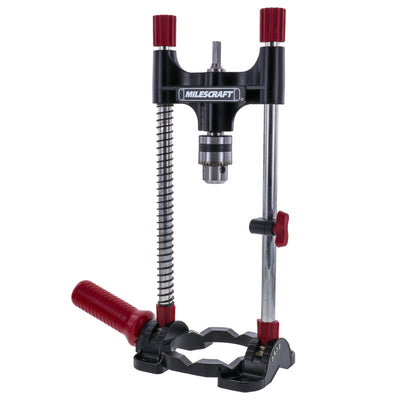 Milescraft DrillMate on a workbench in a woodworking setup demonstrating versatility