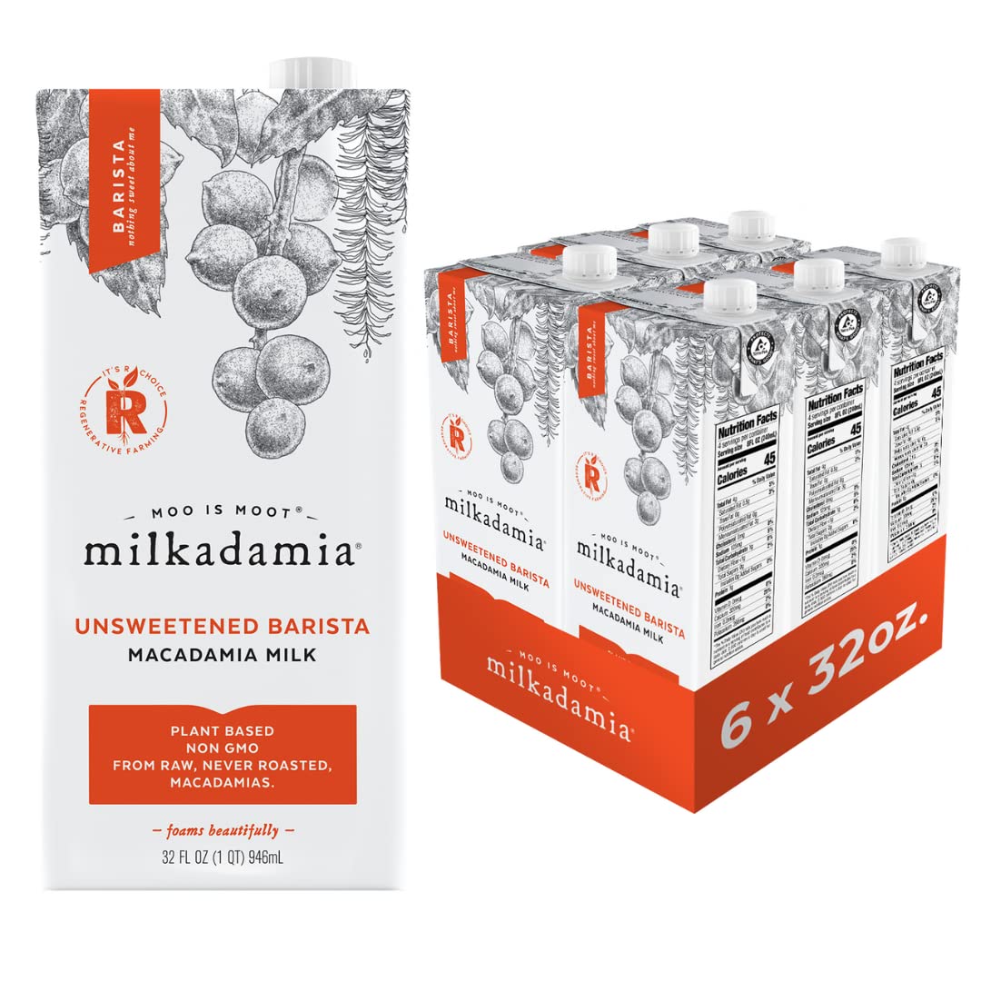 Milkadamia envase frontal 32 fl oz mostrando etiqueta y beneficios funcionales