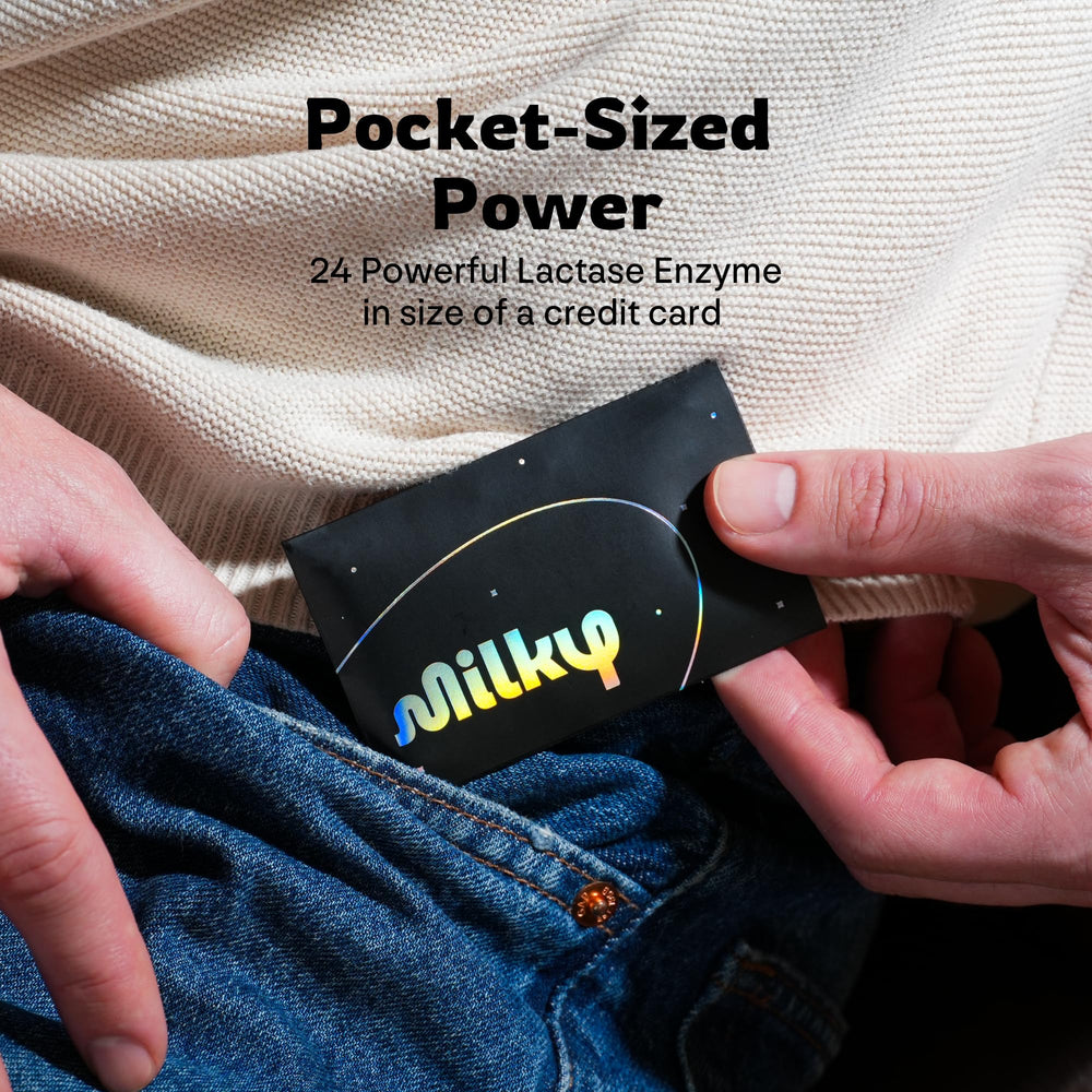 Milky open pack displaying 48-count supply for travel convenience