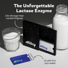 Milky lactase tablets close-up showing smooth texture and easy dosing