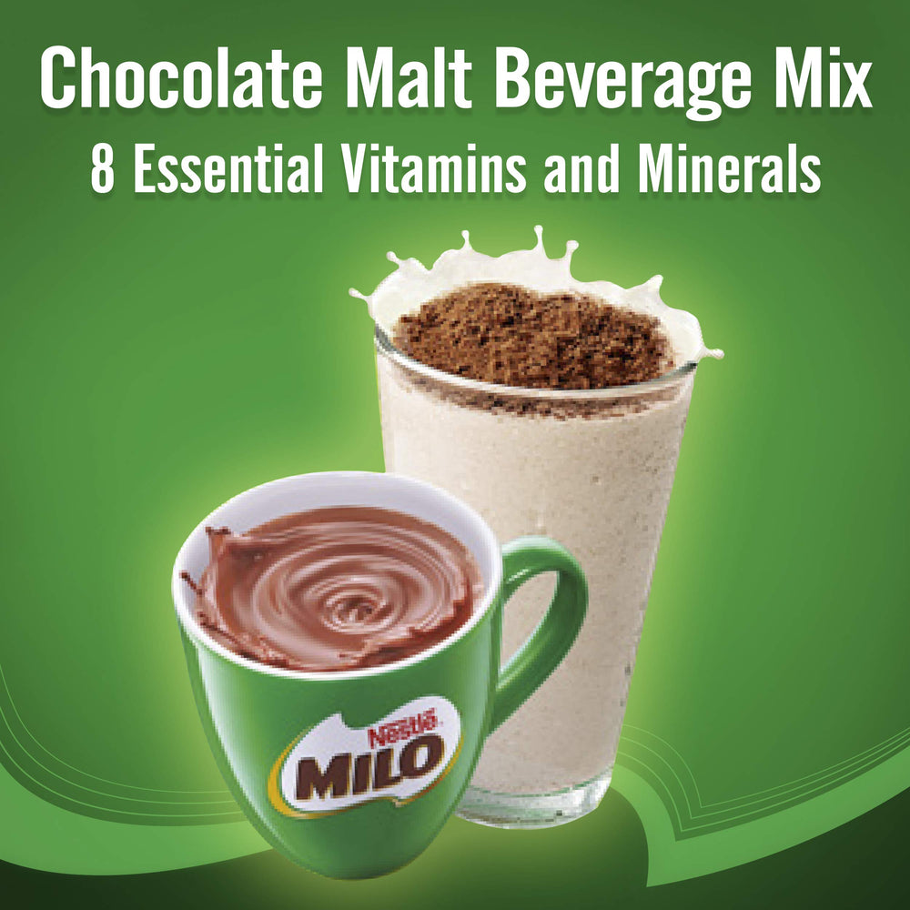 MILO primer plano del polvo malteado y textura que facilita disolución y sabor característico
