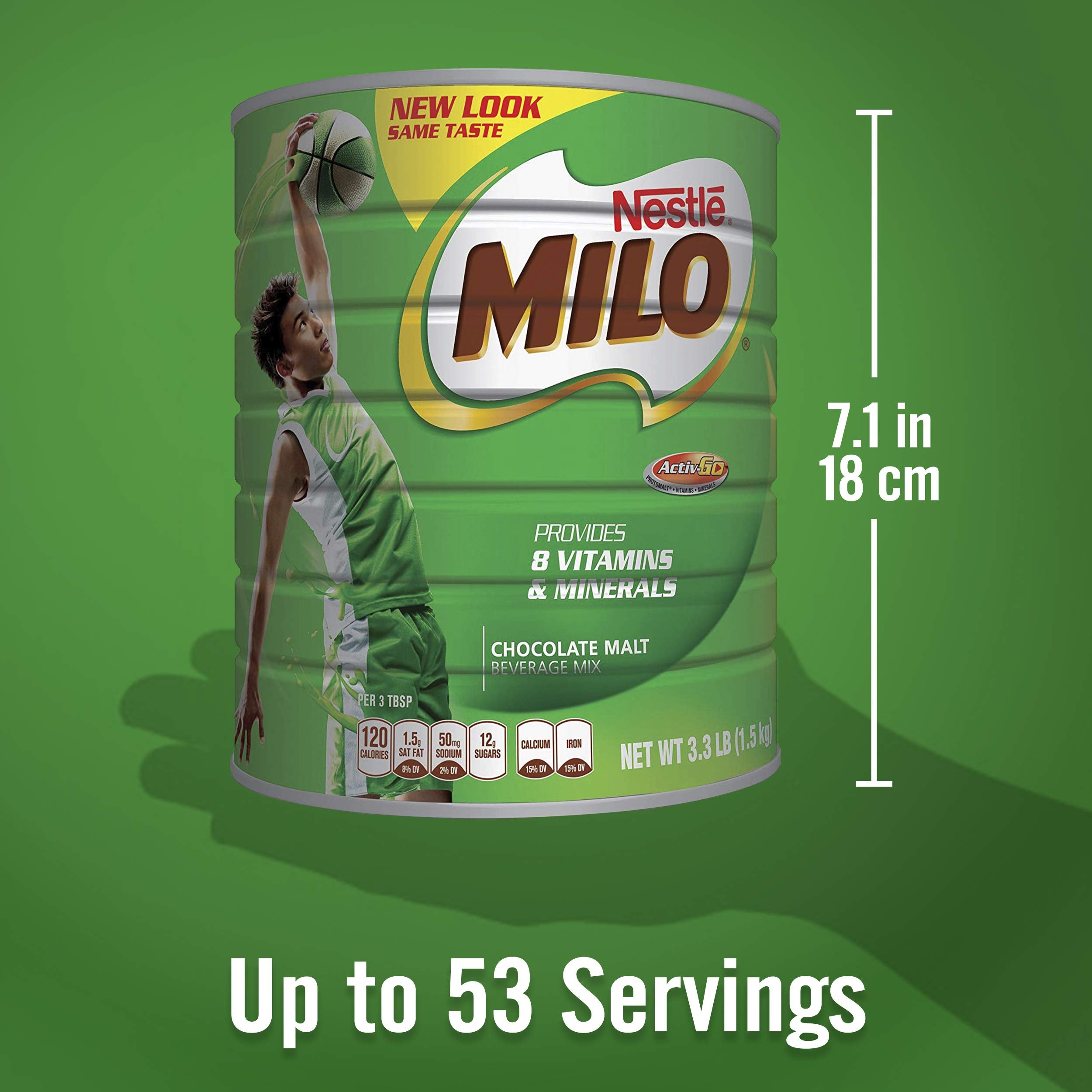 MILO etiqueta nutricional en la lata mostrando vitaminas y minerales añadidos claramente