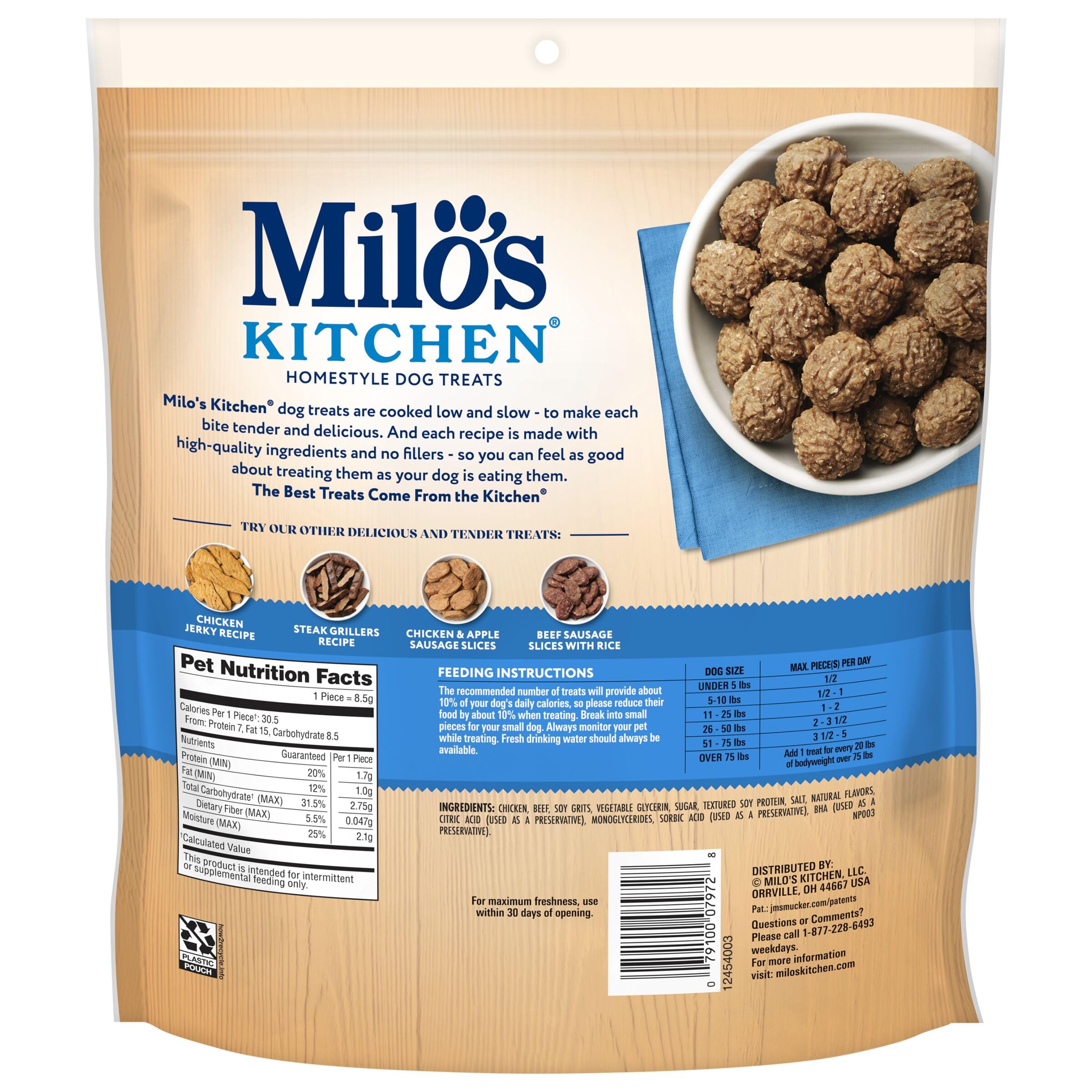 Milo’s Kitchen bolsa abierta y albóndigas en bol listas para servir