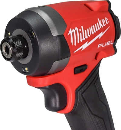 Milwaukee 2953-20 close-up of 1/4-inch hex bit interface for fast bit changes benefit