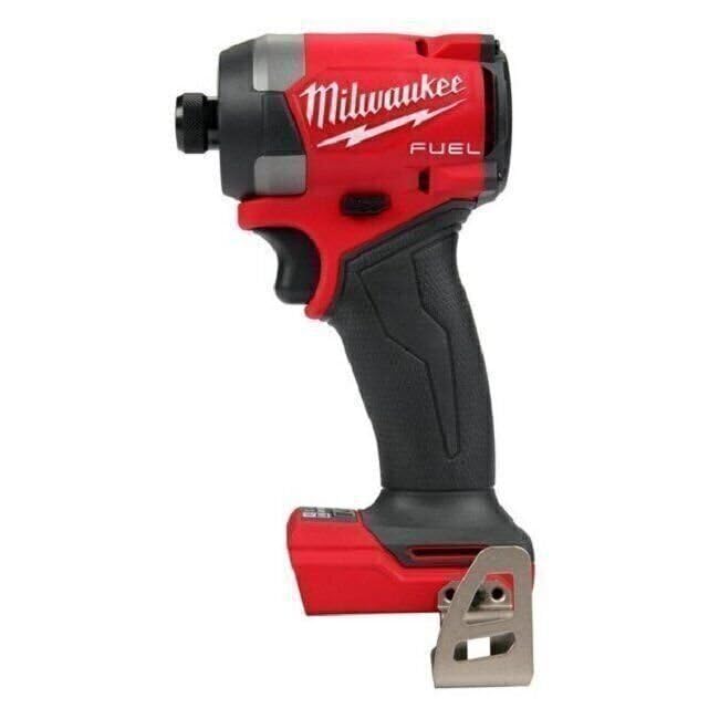 Milwaukee 2953-20 metal belt clip attached for secure on-body tool storage benefit