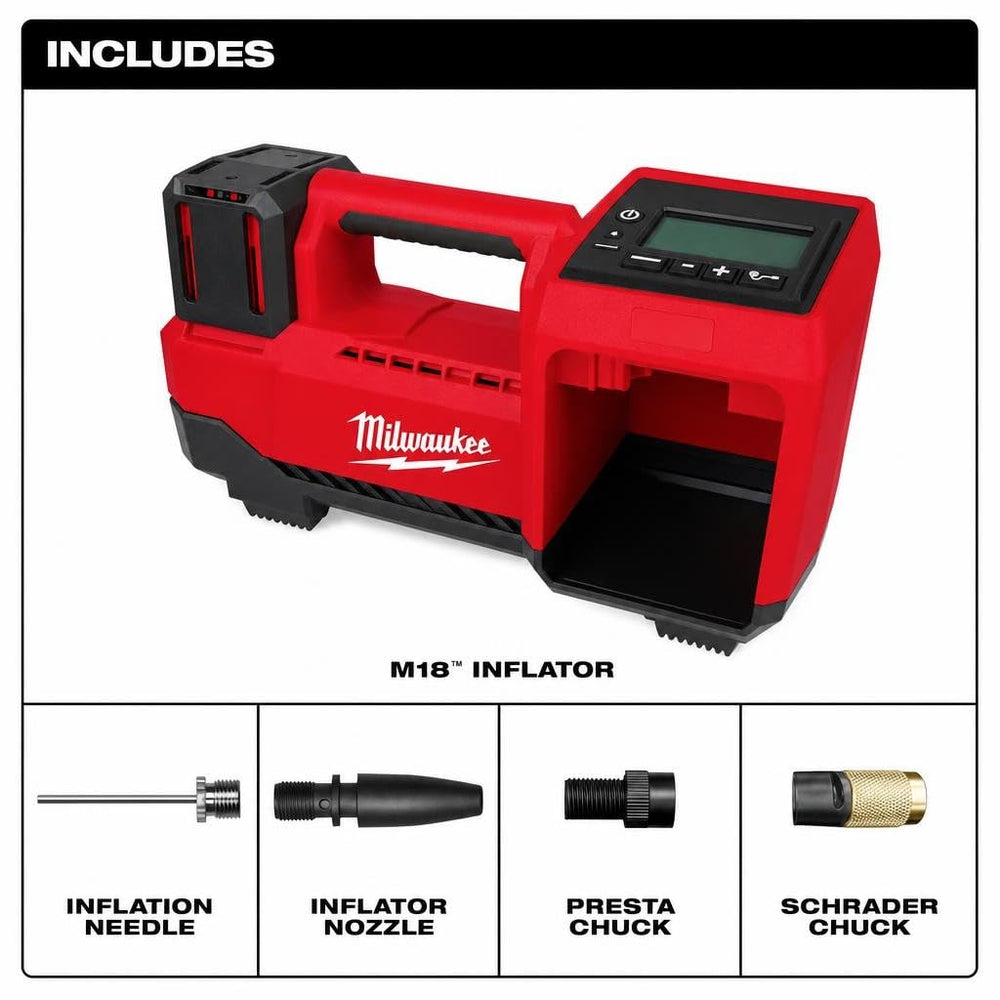 Milwaukee inflator usado junto a camioneta ligera, ideal para neumáticos hasta 33"