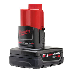 Milwaukee M12 REDLITHIUM XC 4.0Ah installed on driver demonstrating extended runtime