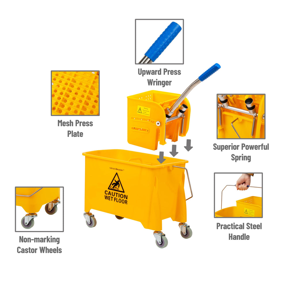 Mind Reader bucket next to a mop showing compact size for easy storage