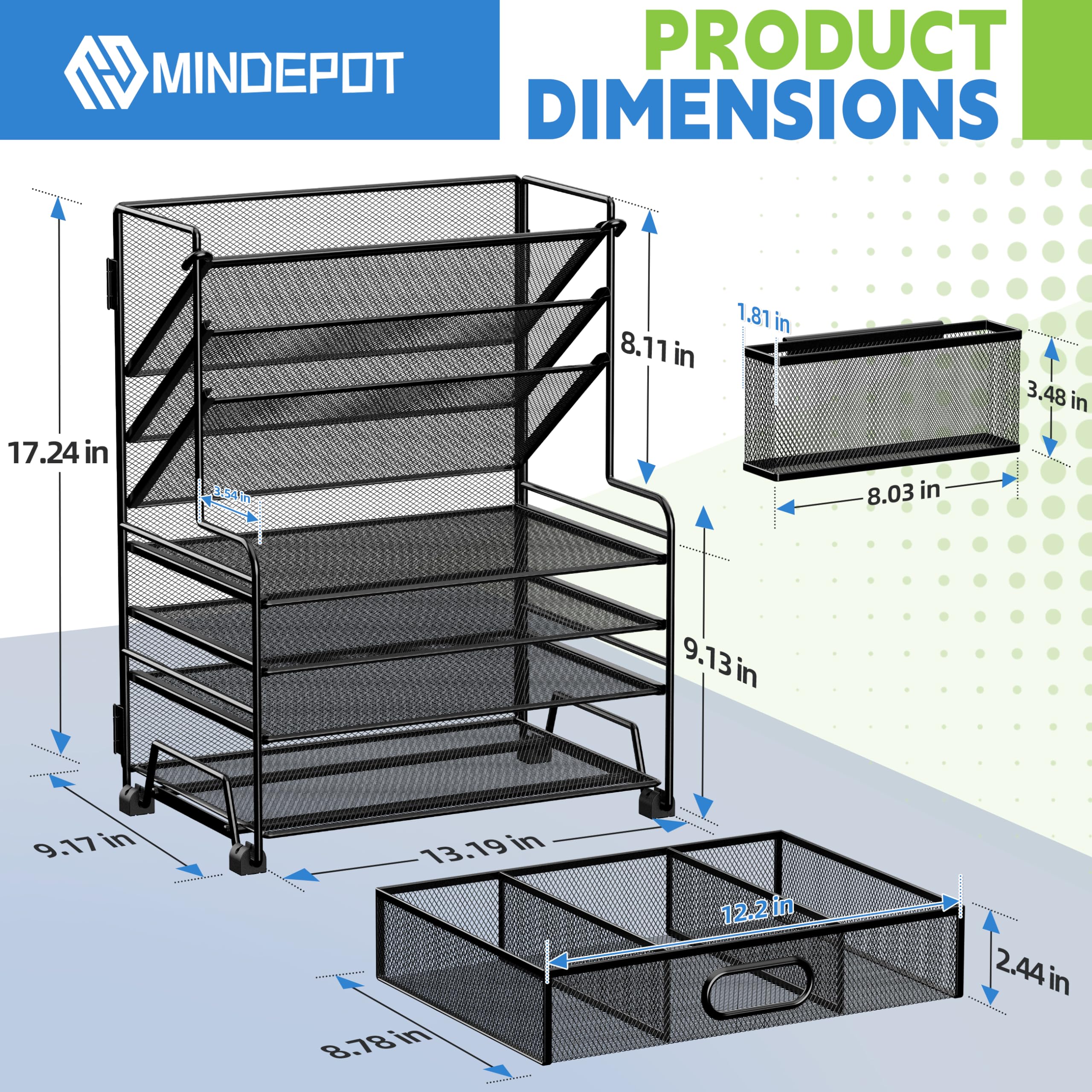 MINDEPOT primer plano del cajón de tres compartimentos para guardar pequeños objetos