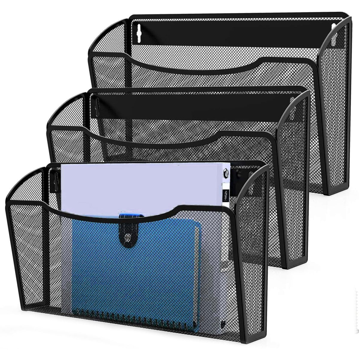MINDEPOT vista frontal del pack de tres organizadores ahorra espacio