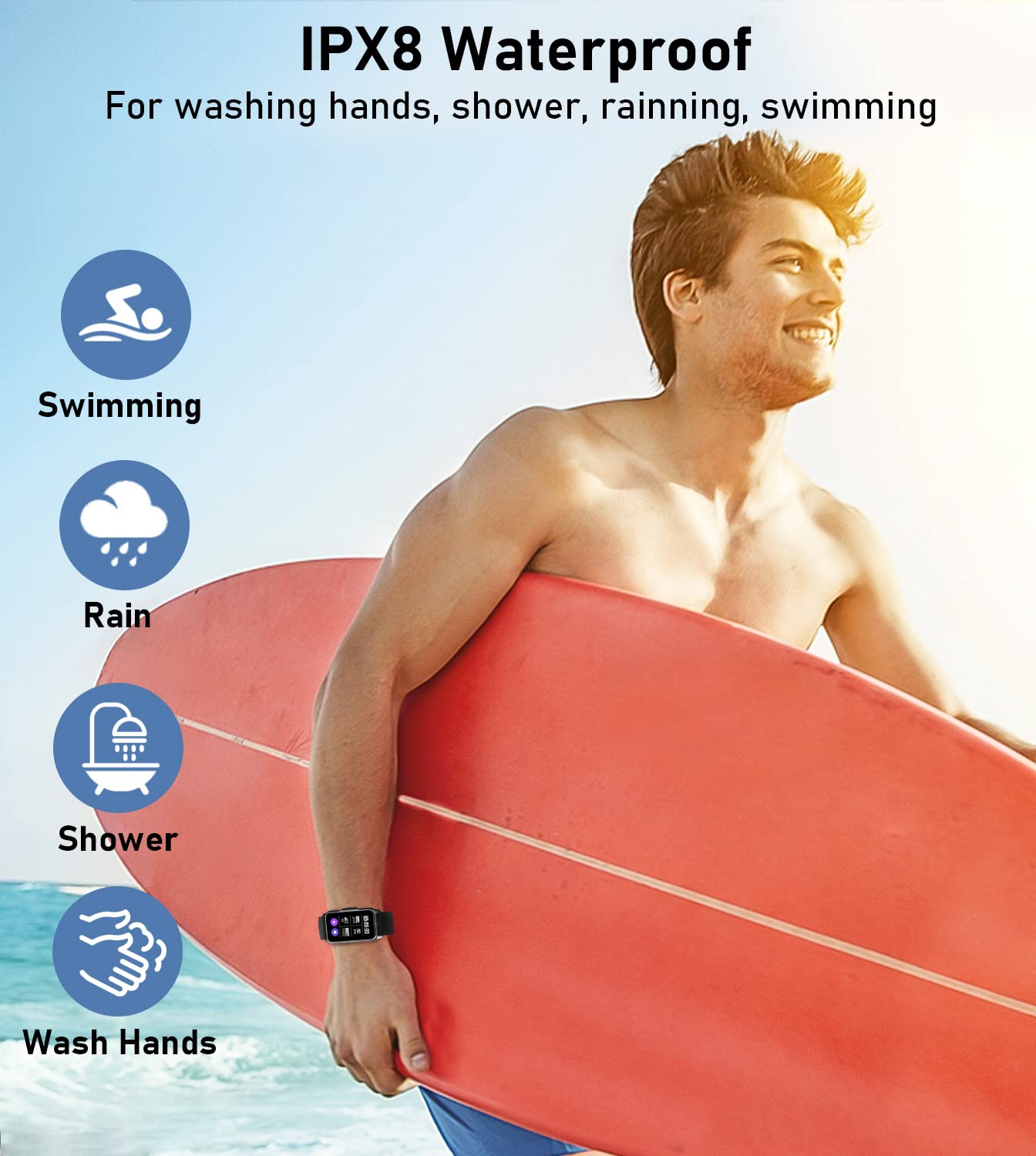 Mindrose reloj bajo agua demostrando resistencia IP68 y tranquilidad