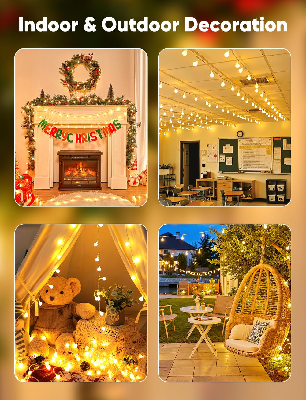 Minetom luces decorando boda, ambiente romántico y elegante