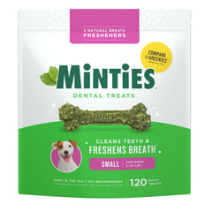 Minties paquete frontal mostrando cantidad y menú de beneficios para higiene dental