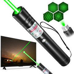 MIPREZT puntero láser verde frontal mostrando diseño robusto y haz visible