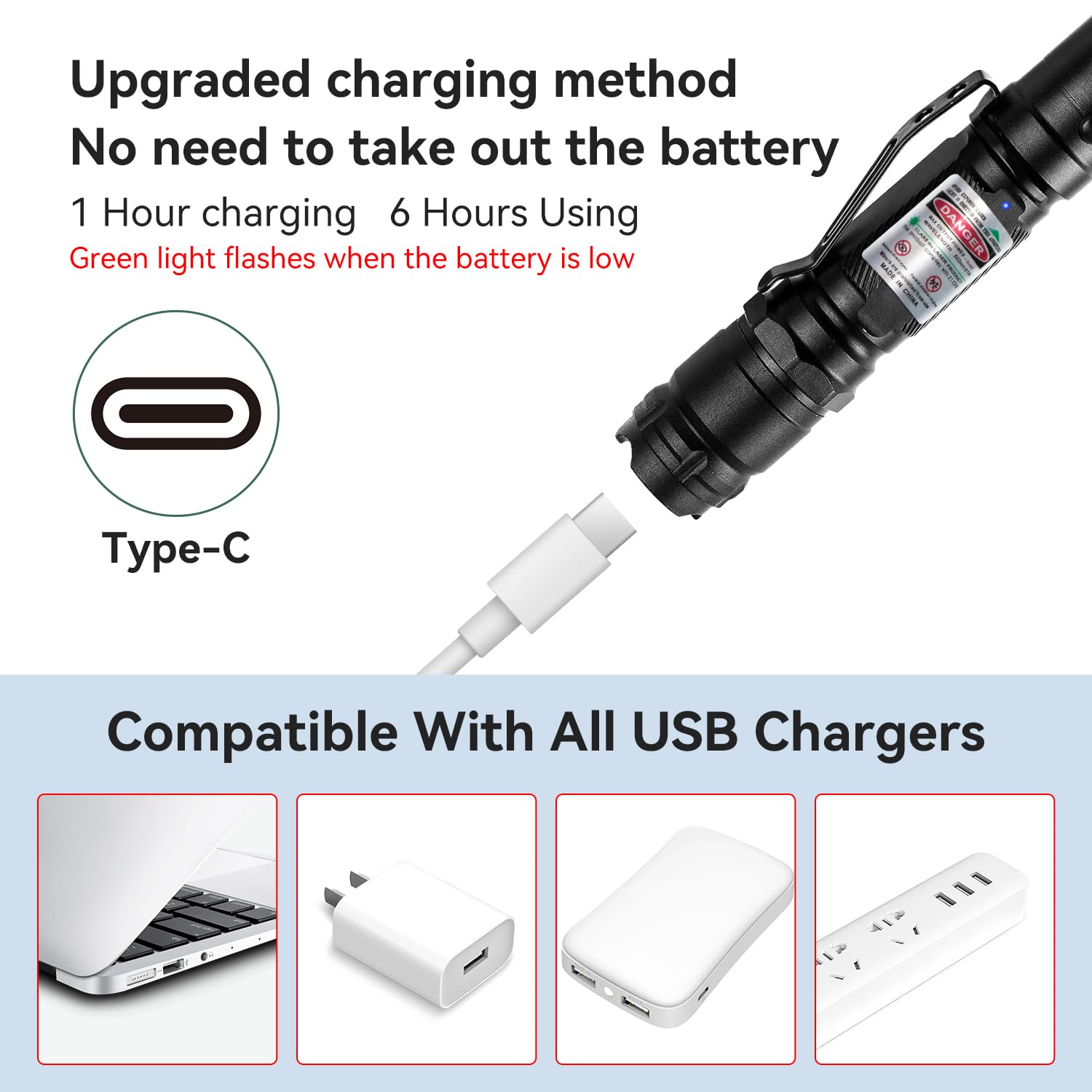 MIPREZT tailcap open to reveal USB-A charging port for fast recharging