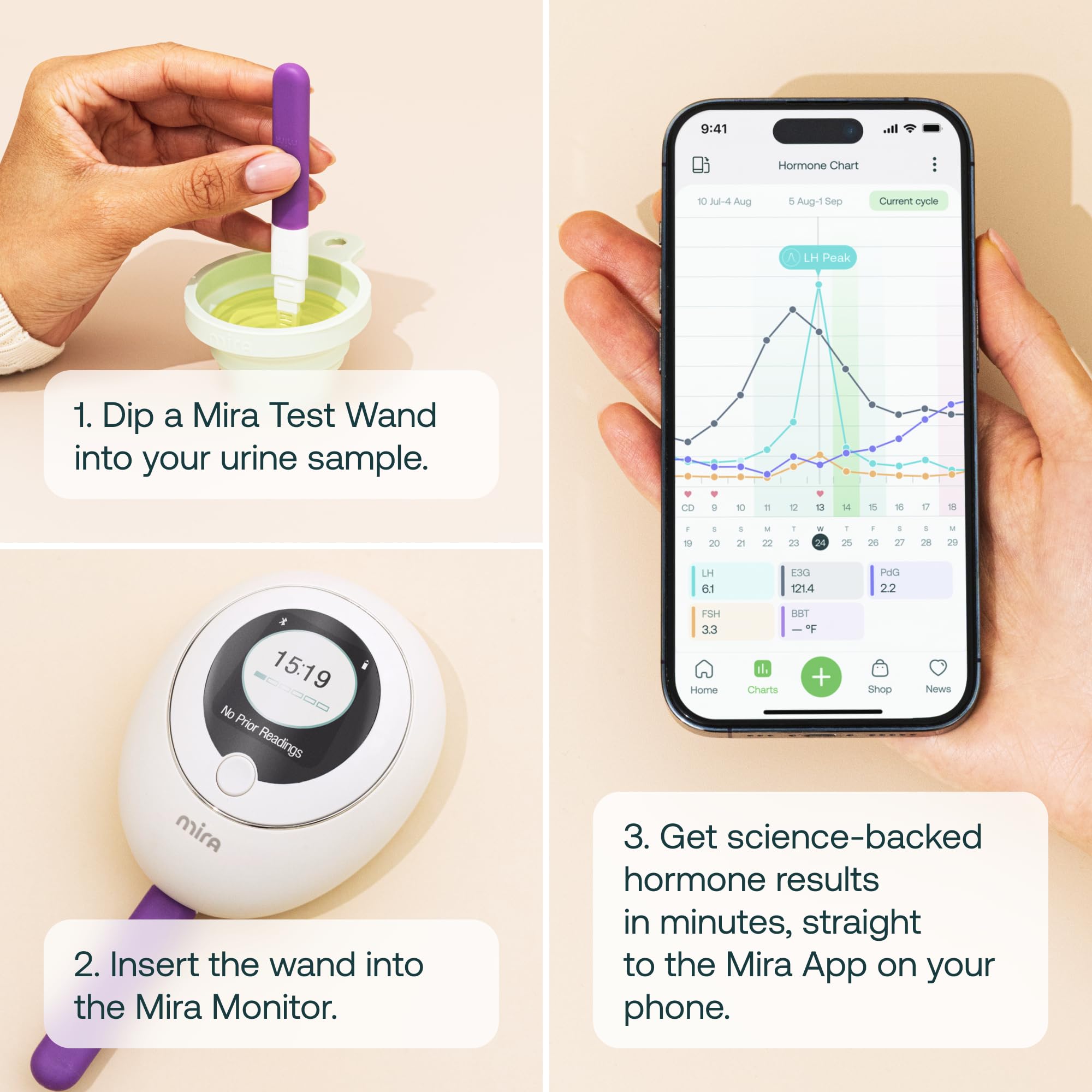 Mira app report on phone displaying hormone trends and shareable results