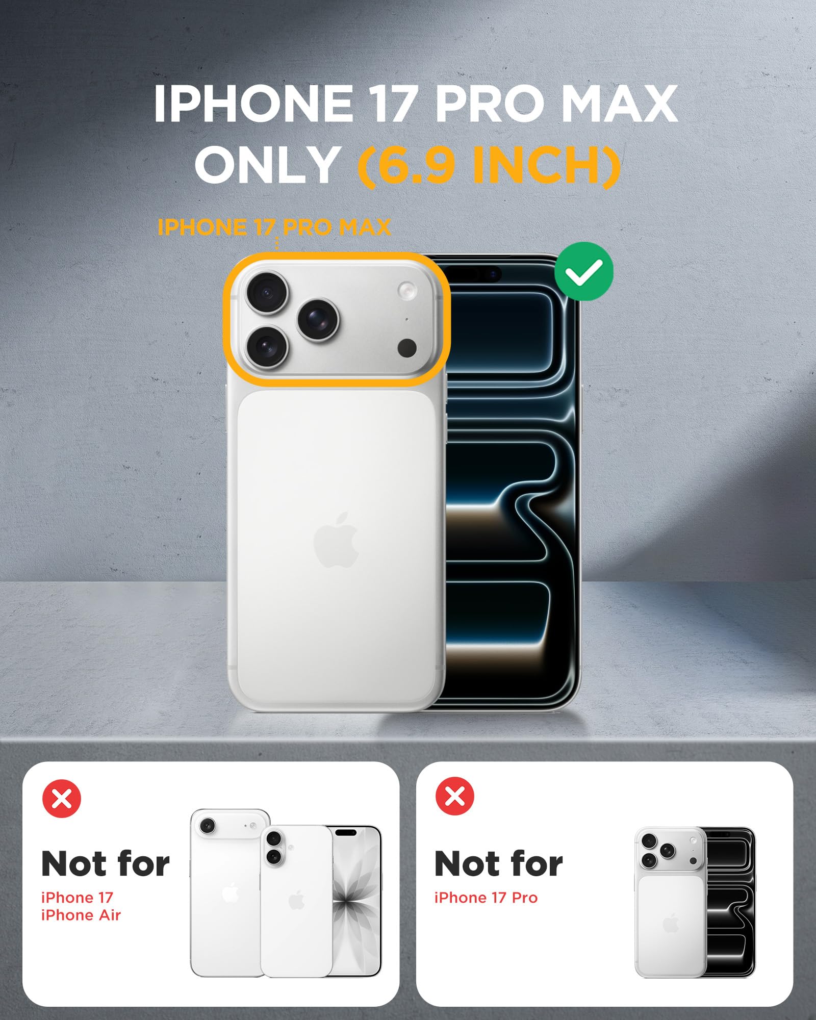 Miracase escala comparativa junto a iPhone 17 Pro Max para tamaño