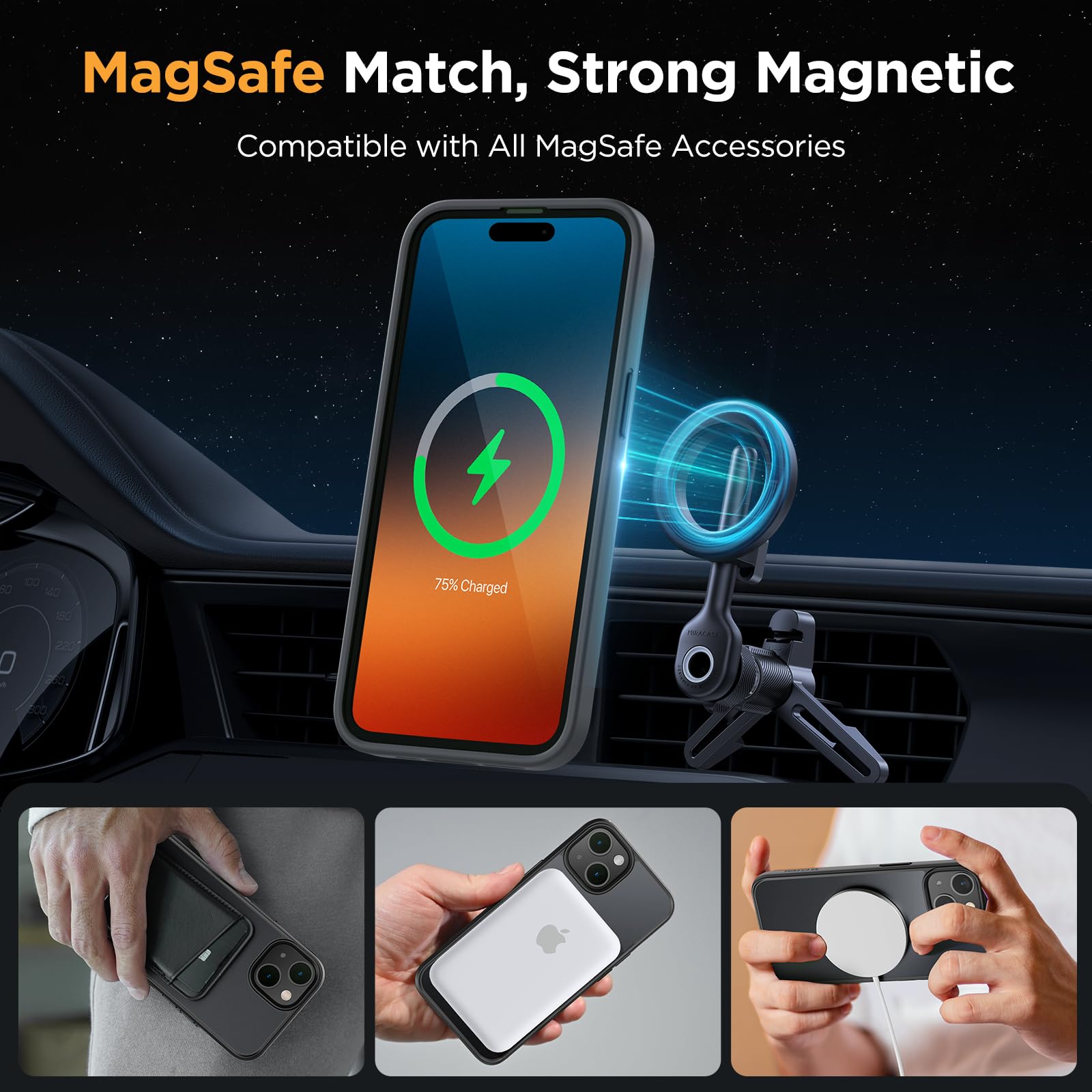 Miracase primer plano del anillo magnético N52 para sujeción MagSafe segura