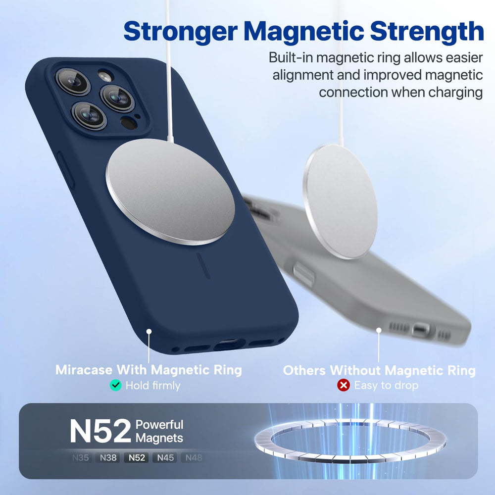 Miracase en uso con accesorio MagSafe mostrando su fijación magnética segura
