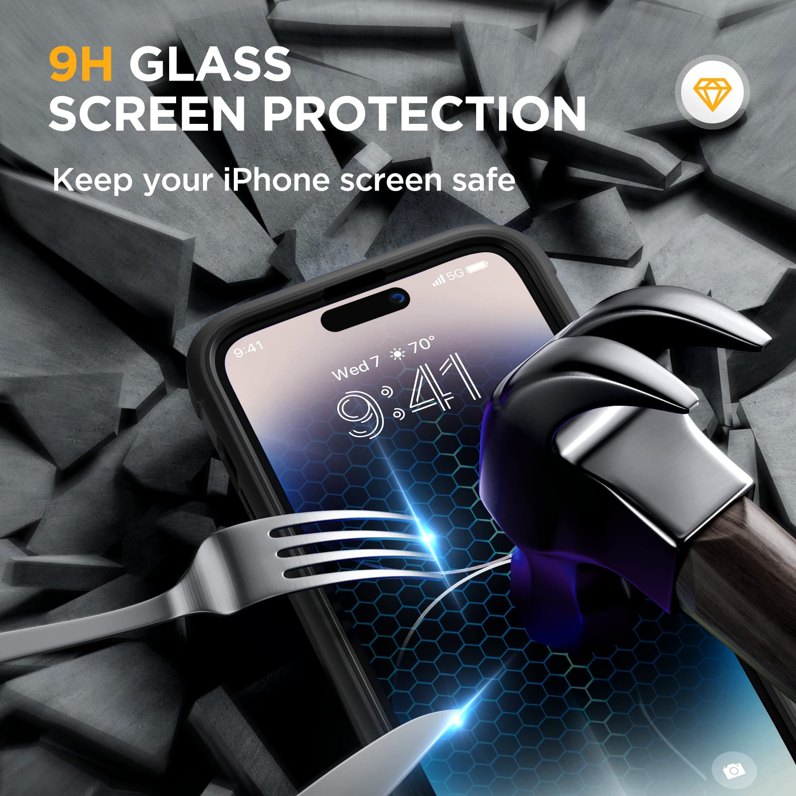 Miracase comparación de tamaño con iPhone 14 Pro Max para visualizar escala