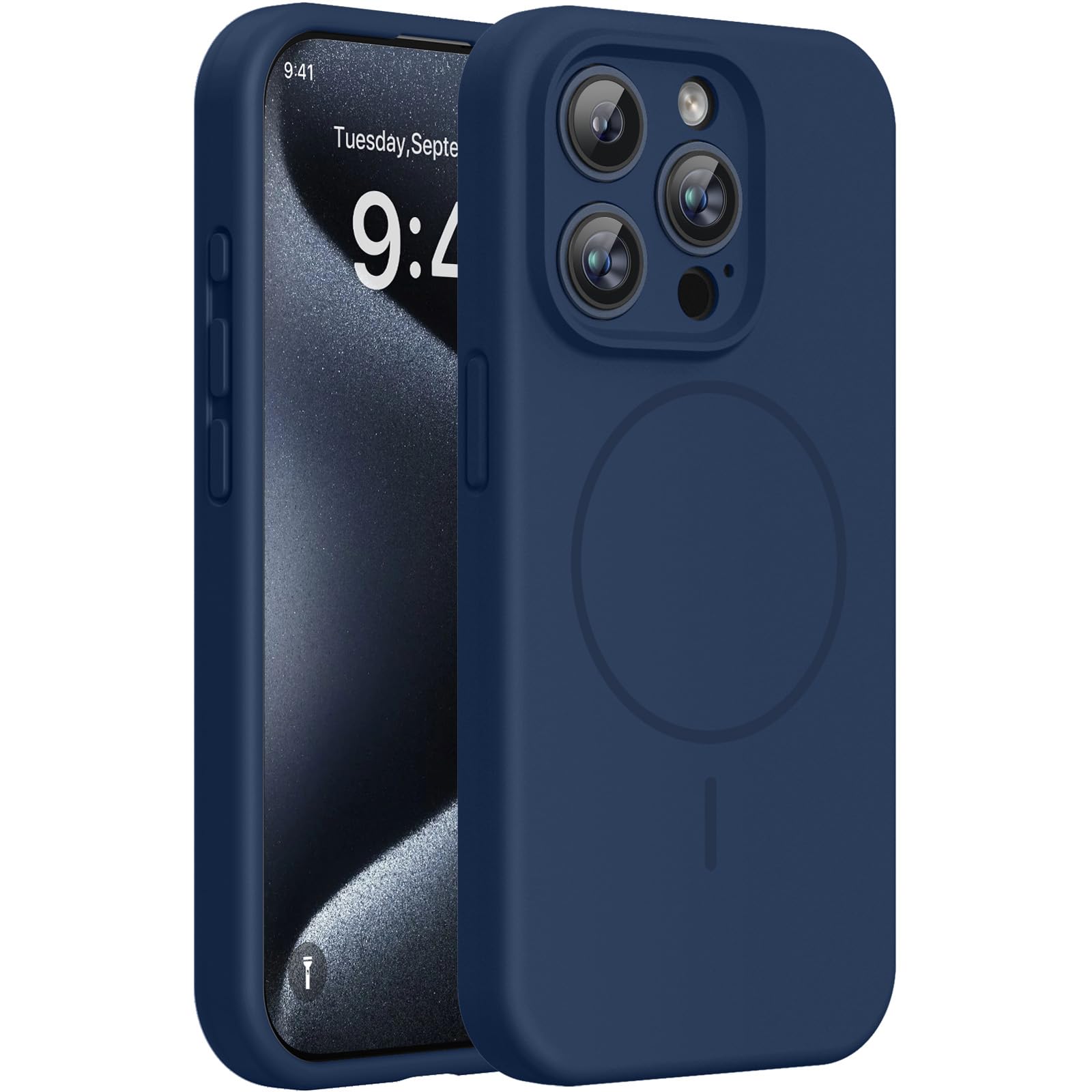 Miracase funda frontal azul oscuro mostrando ajuste preciso y diseño elegante