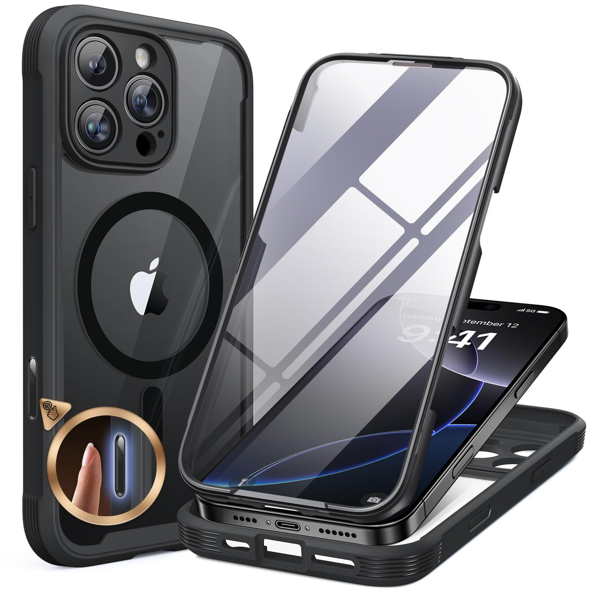 Miracase vista frontal de la funda mostrando ajuste preciso y protección