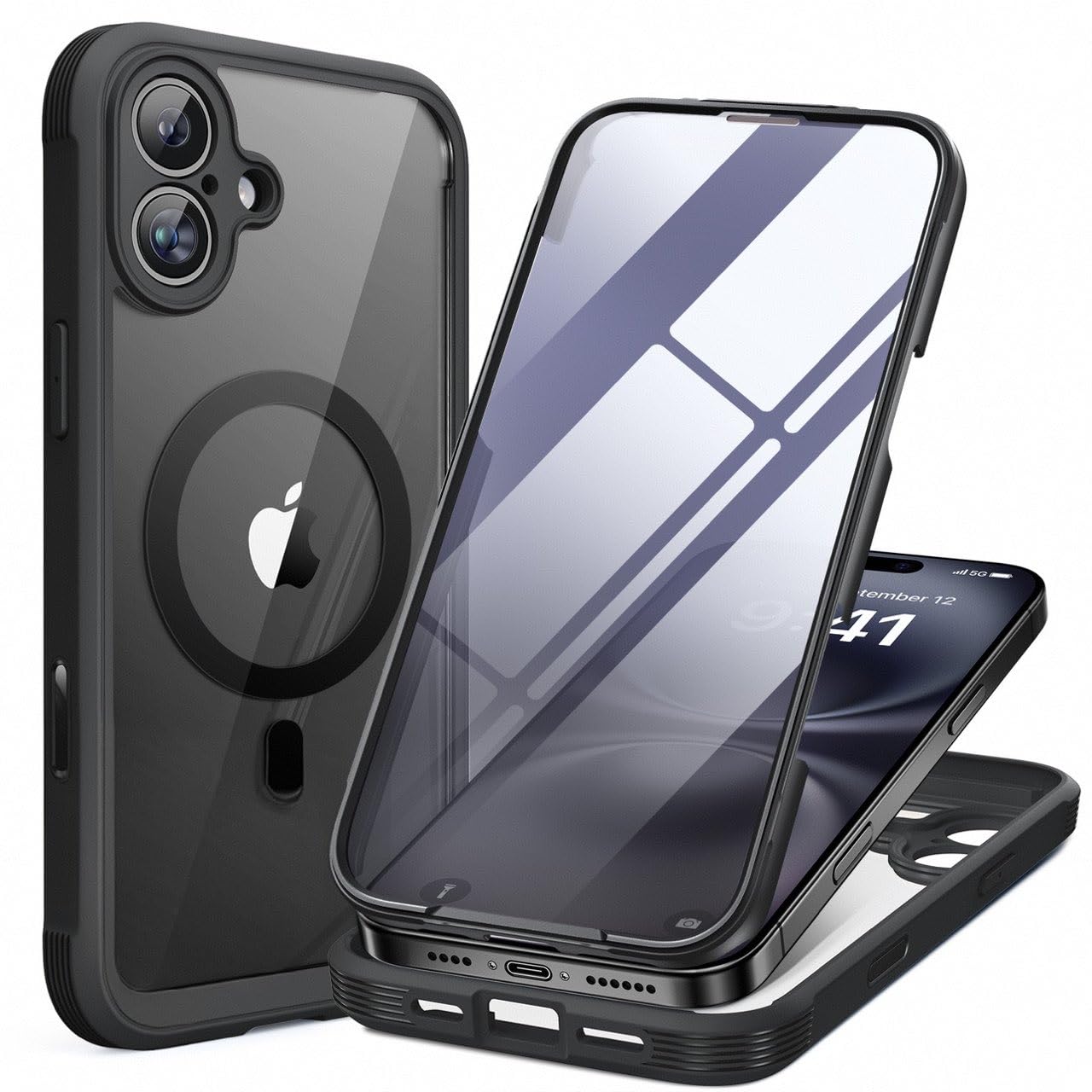 Miracase vista frontal mostrando protector integrado y ajuste perfecto