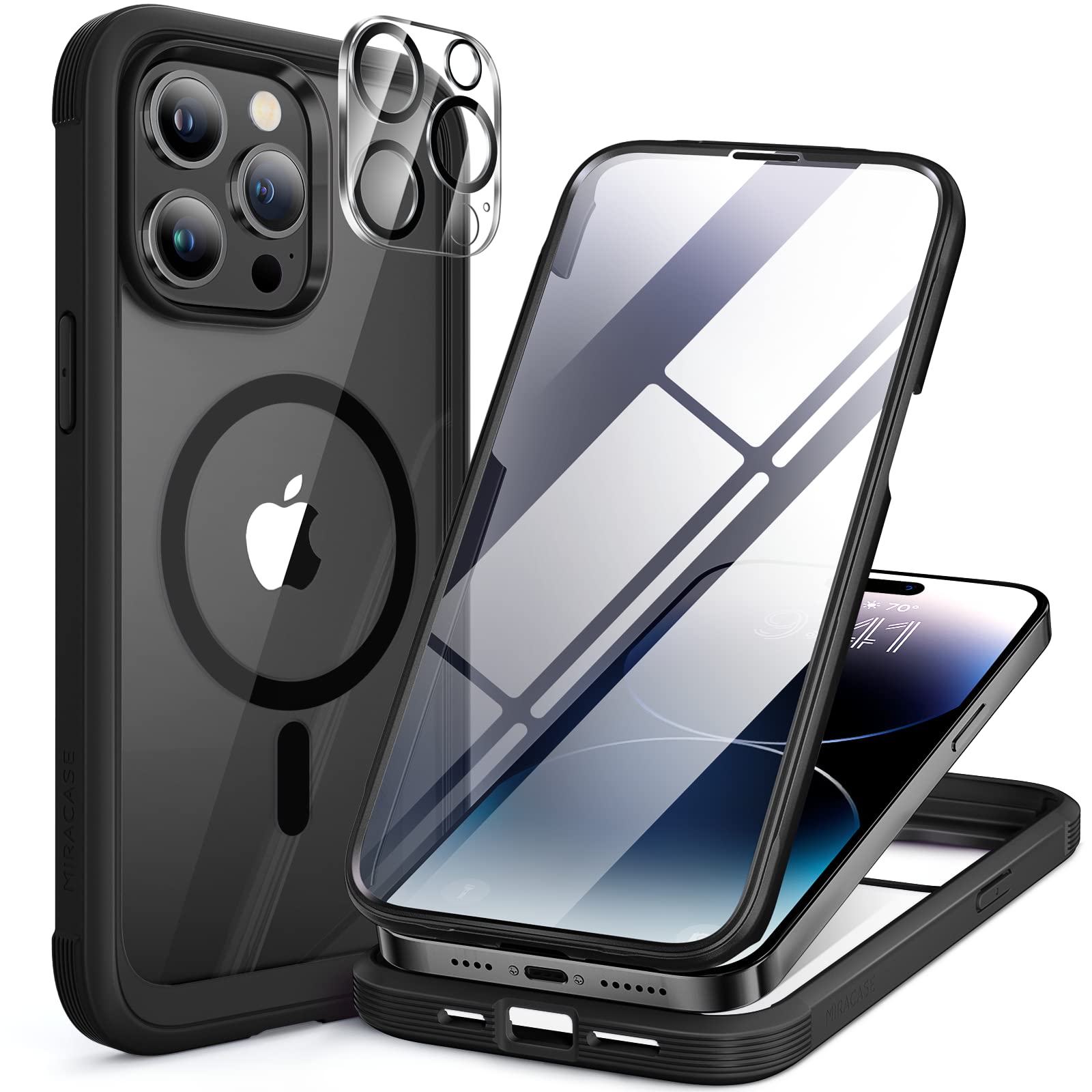Miracase vista frontal de la funda mostrando protección completa y ajuste perfecto