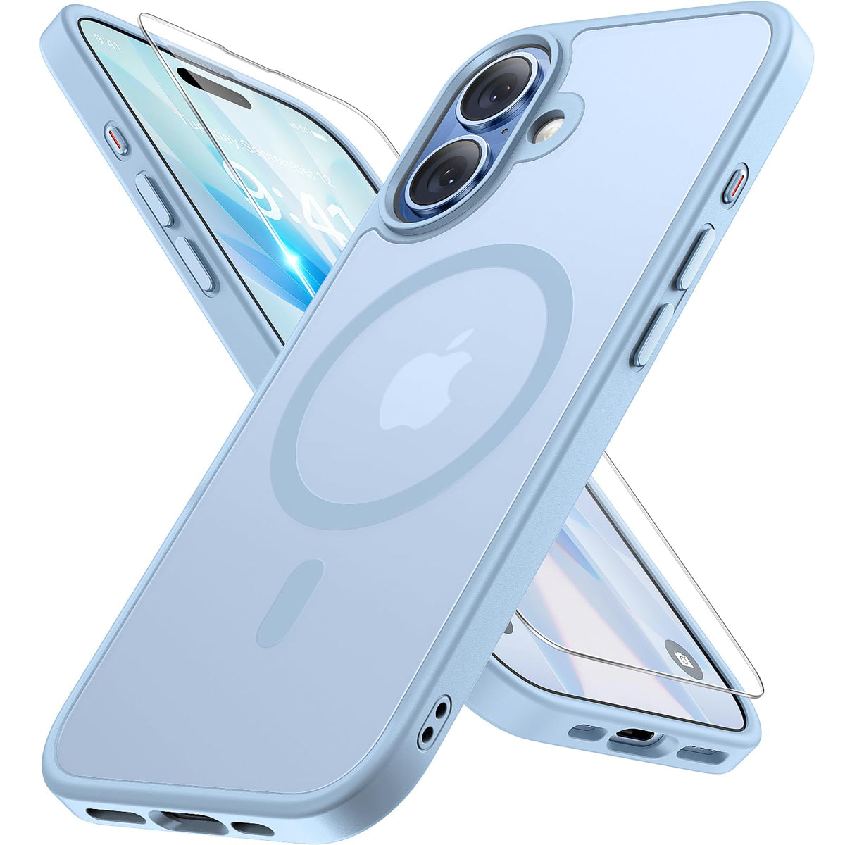Miracase frontal de la funda para iPhone 17 mostrando color azul claro y protección