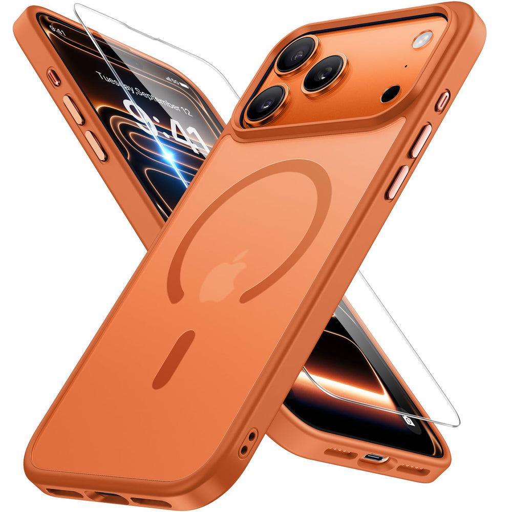 Miracase frontal naranja mostrando ajuste perfecto y diseño delgado