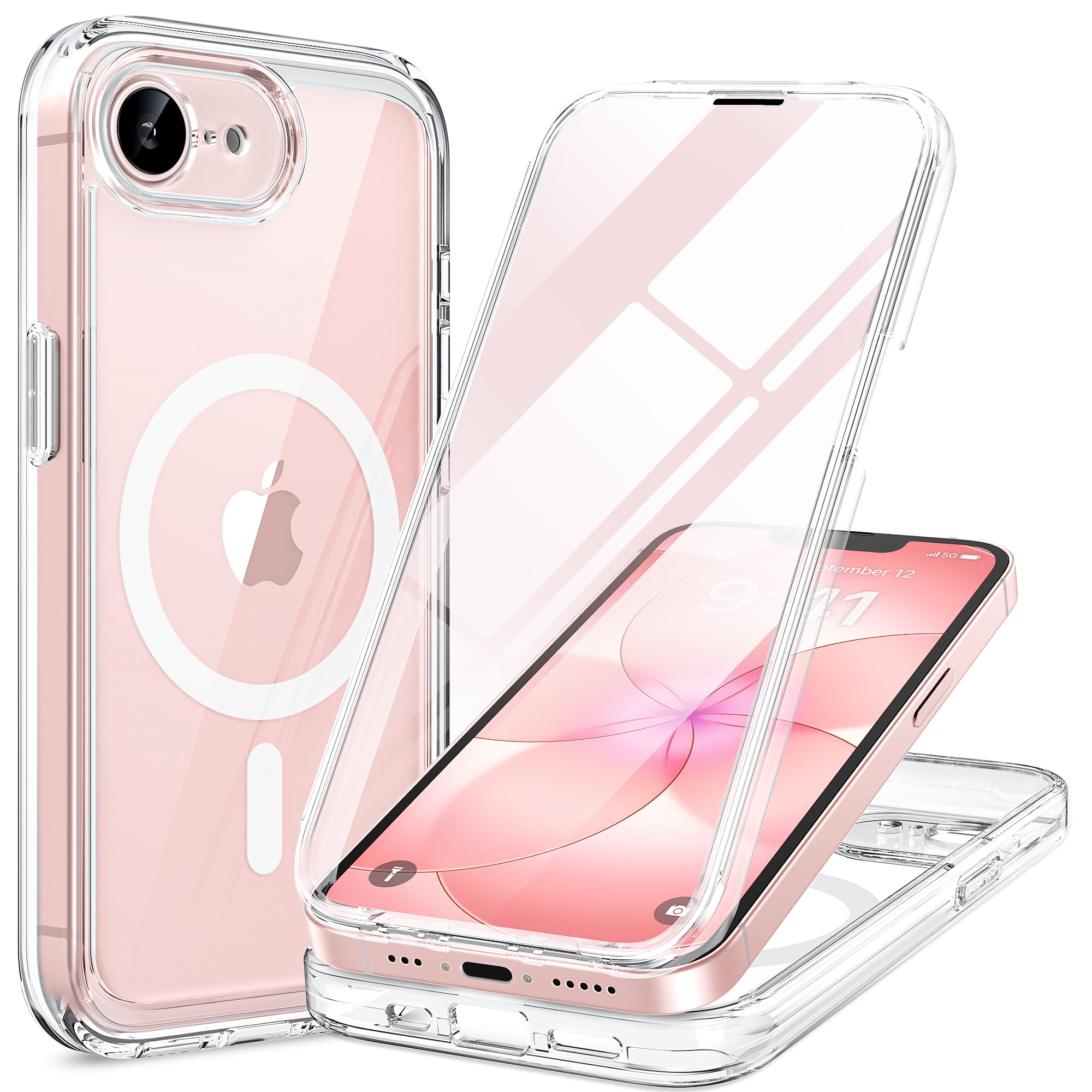 Miracase vista frontal transparente mostrando diseño y protección clara