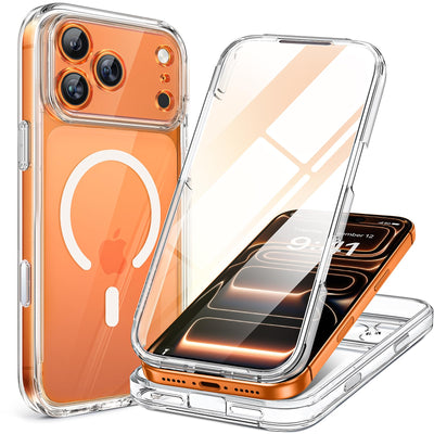Miracase funda frontal completa con protector 9H integrado mostrando protección táctil