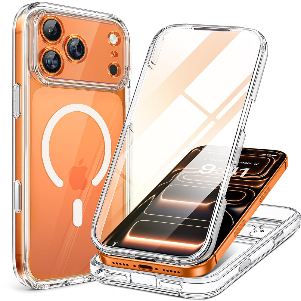 Miracase funda frontal completa con protector 9H integrado mostrando protección táctil