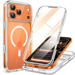 Miracase funda frontal completa con protector 9H integrado mostrando protección táctil