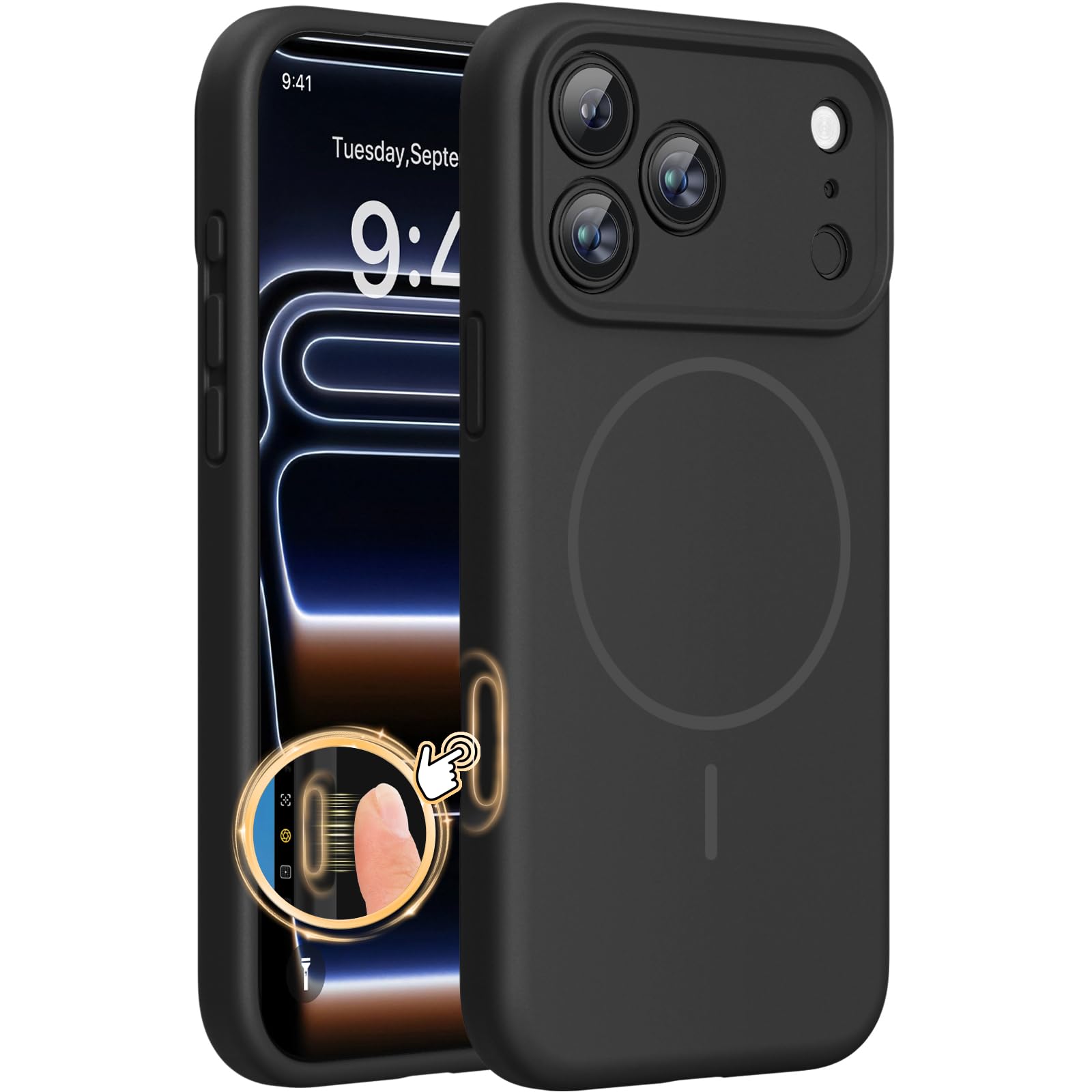 Miracase funda frontal en negro mostrando ajuste preciso y protección