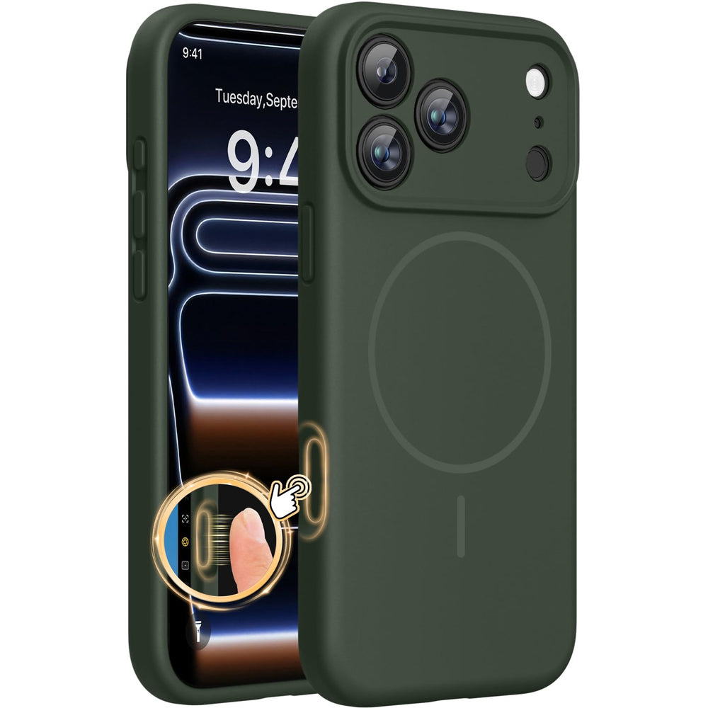 Miracase funda frontal verde oscuro mostrando ajuste perfecto y protección