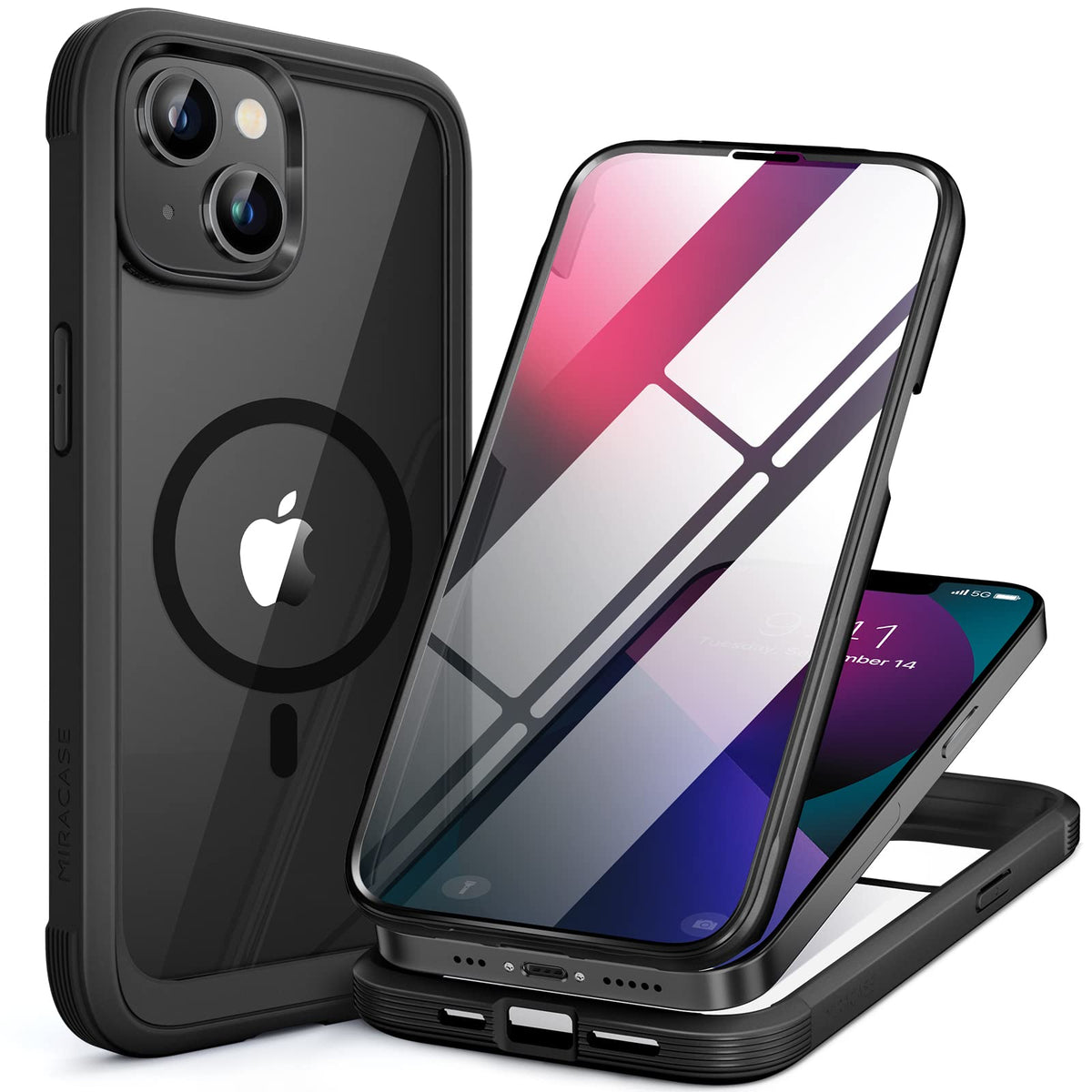 Miracase vista frontal con protector integrado, muestra protección completa