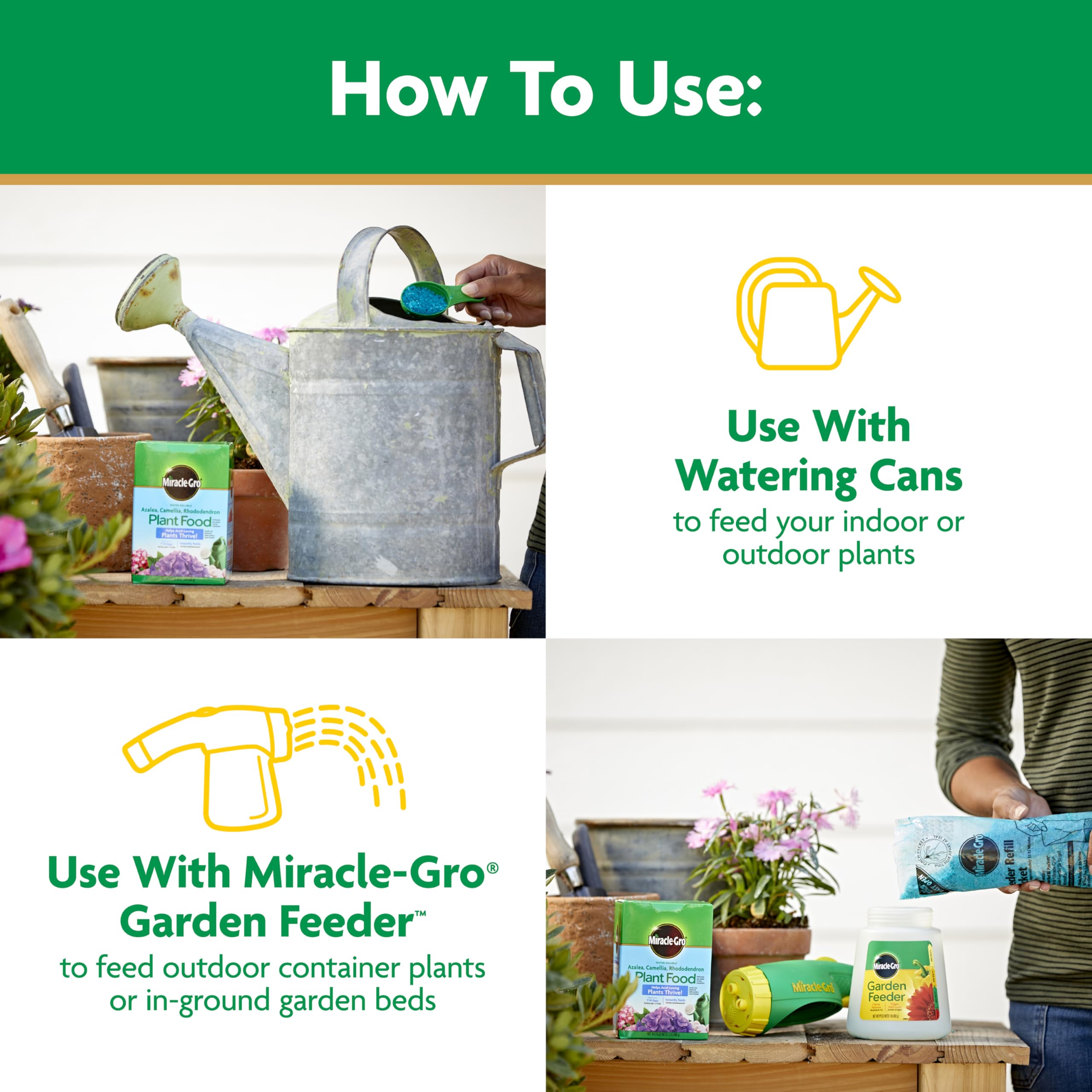 Miracle-Gro bolsa 5 lb junto a objetos para mostrar escala y rendimiento