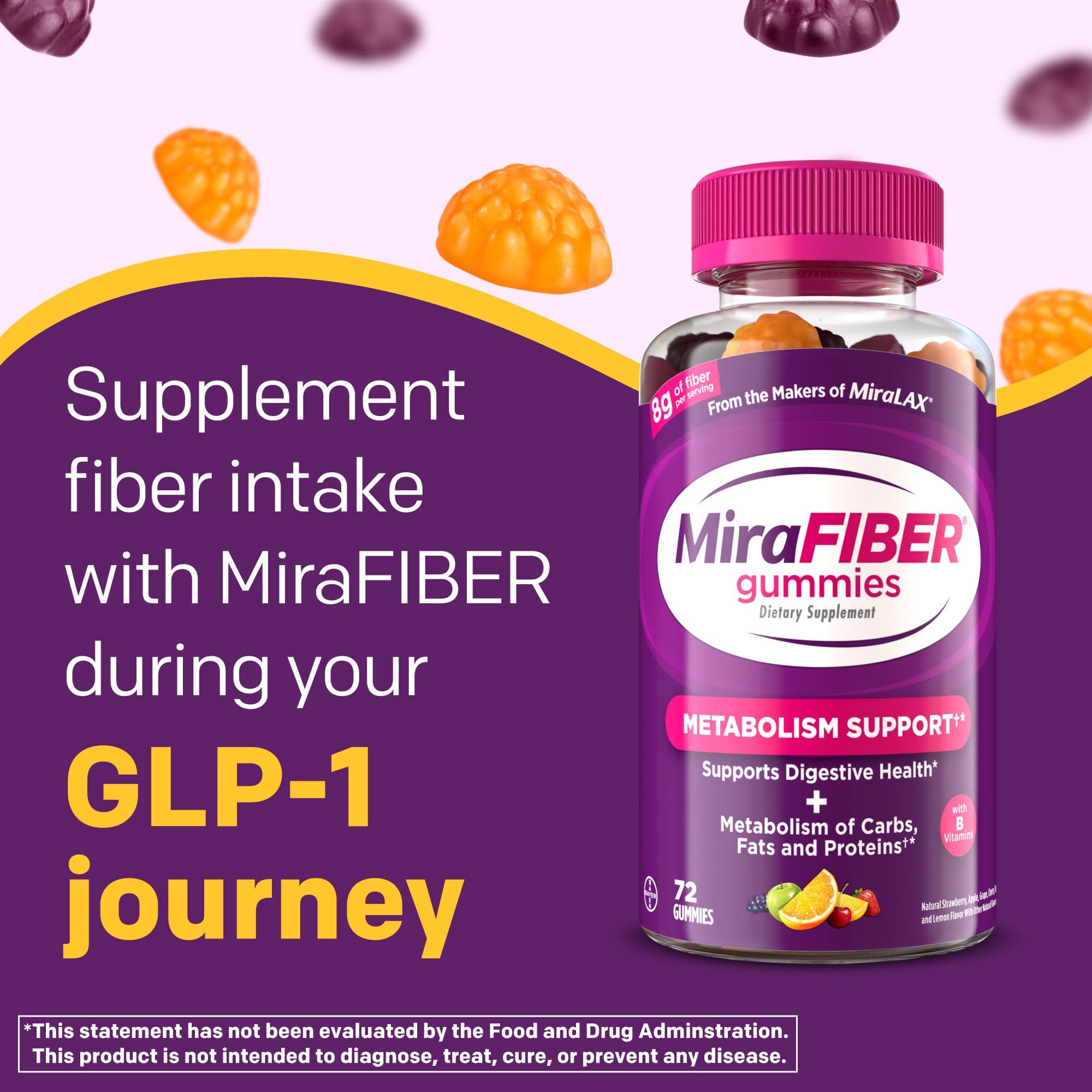 MiraLAX mirafiber textura gomita vista cercana fácil masticar