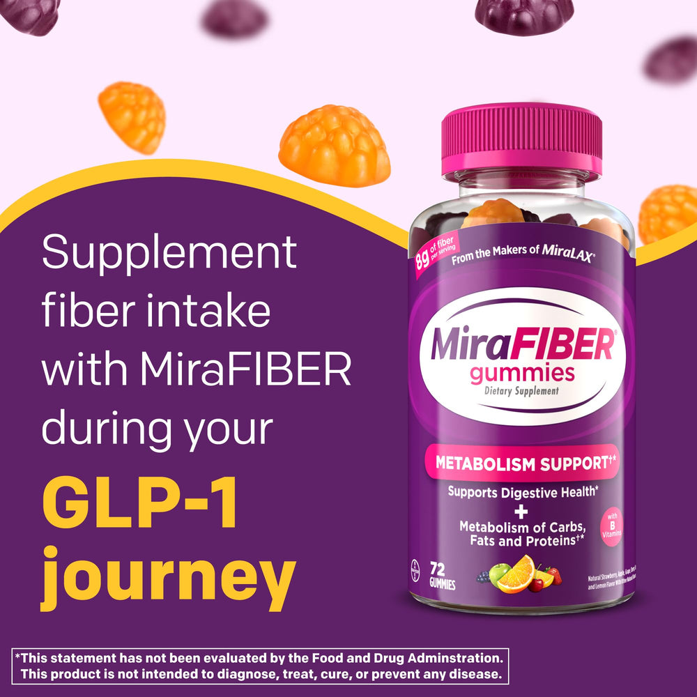 MiraLAX mirafiber textura gomita vista cercana fácil masticar