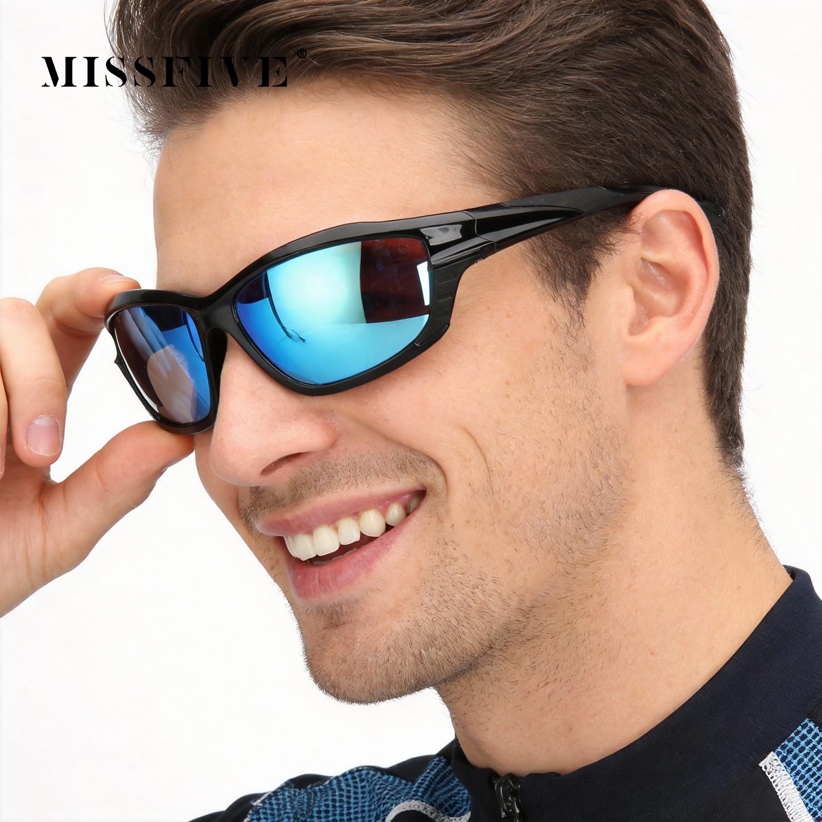 Missfive lente azul espejado reflejando luz y reduciendo deslumbramiento
