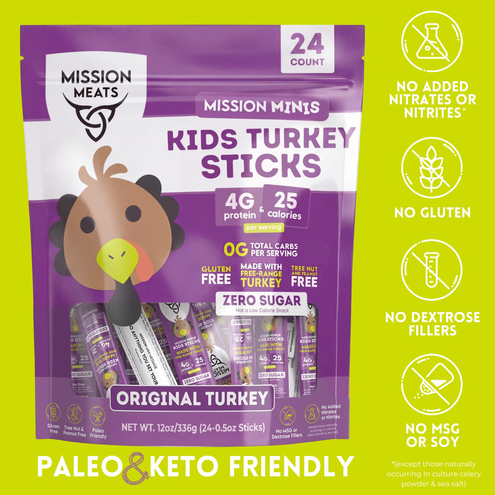Mission Meats palito en mano para comparar tamaño y porción infantil