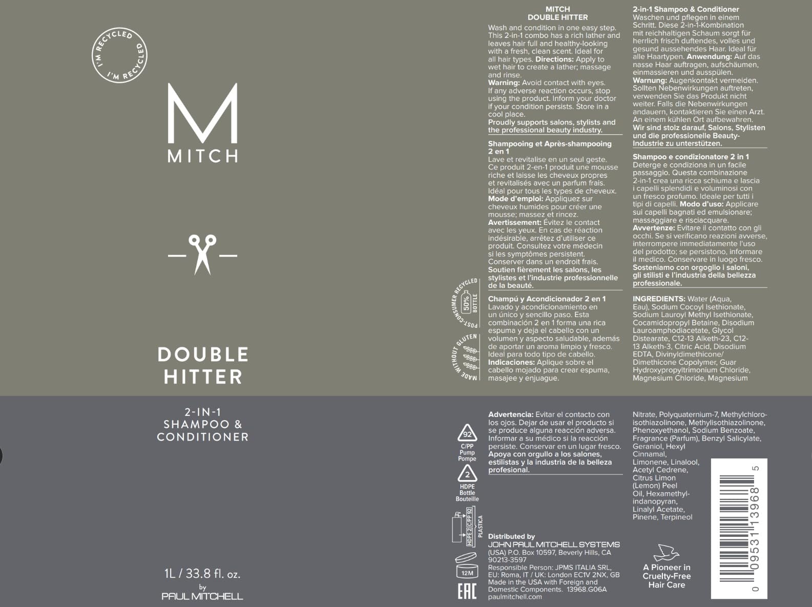 MITCH sustainability graphic with PCR info, highlights eco-conscious packaging