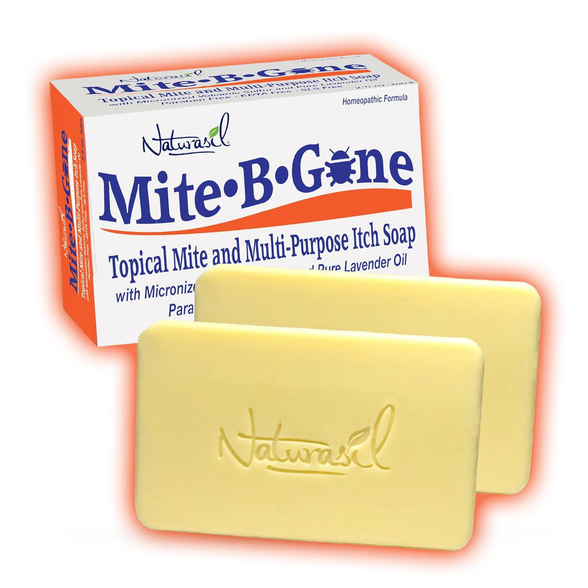 Mite-B-Gone frente del empaque mostrando barras por comodidad