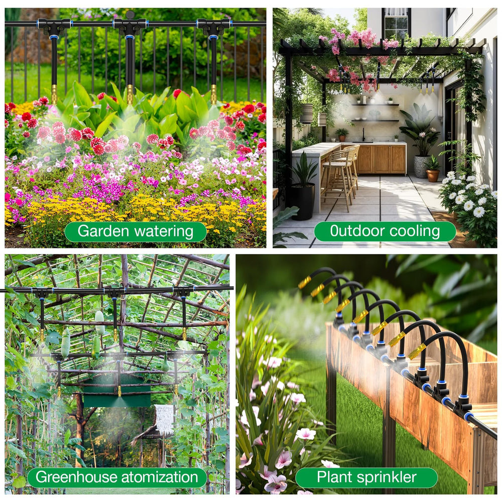 MIXC watering potted plants in backyard demonstrating mist and drip use