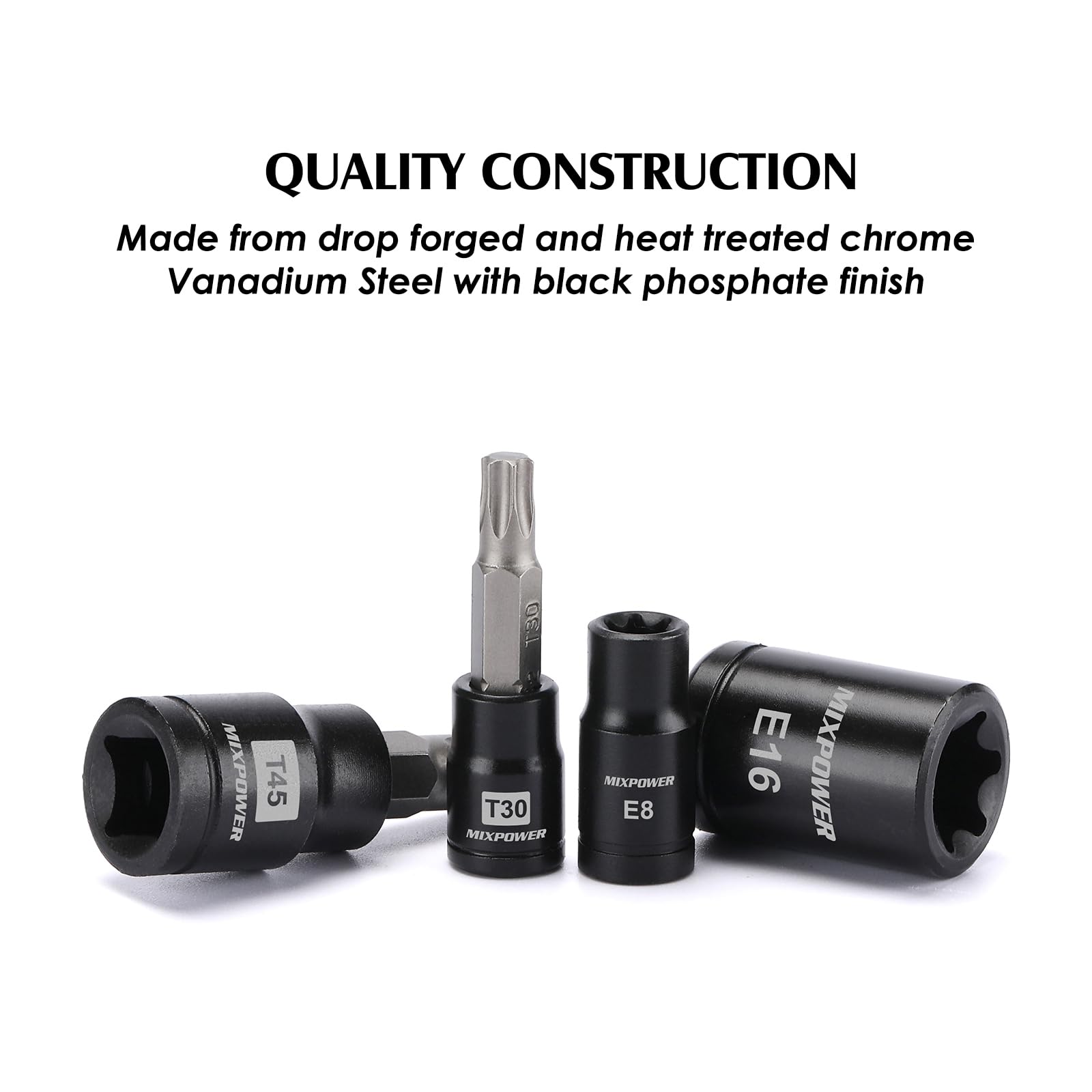 MIXPOWER conjunto de vasos E-Torx organizado por tamaño, fácil selección en taller