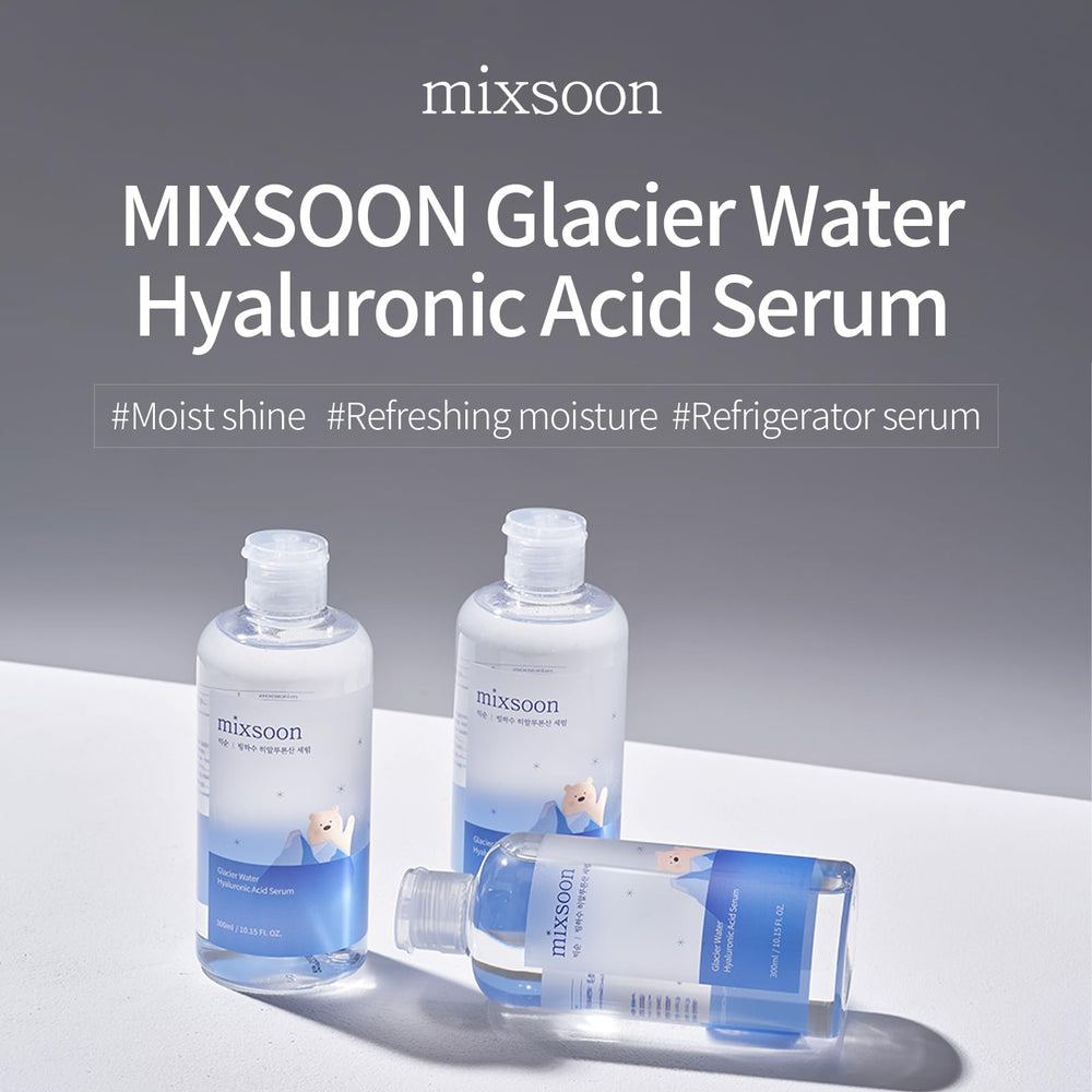 mixsoon etiqueta y gotero con referencia a agua glaciar, pureza y minerales