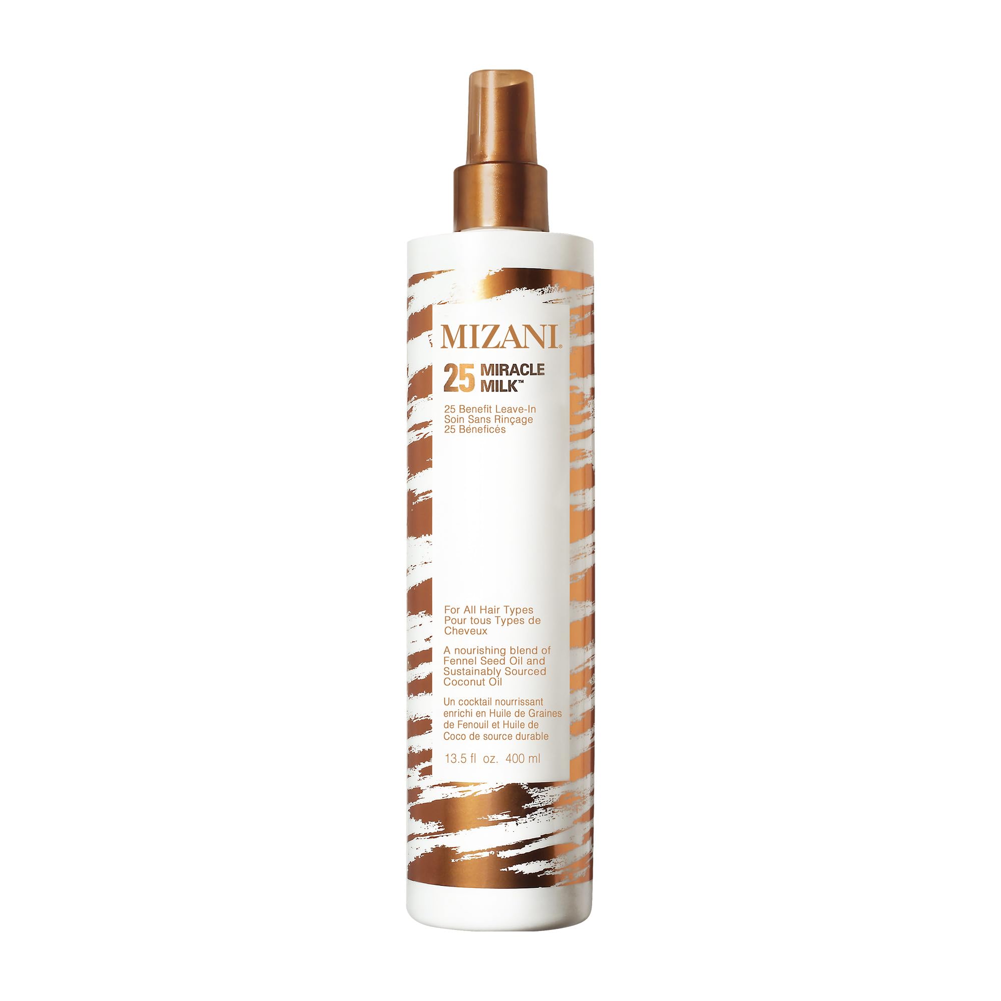 Mizani bottle front view showing label and 13.5 fl oz size benefits