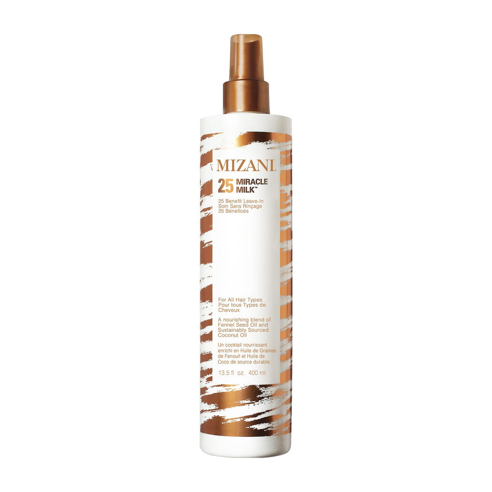 Mizani bottle front view showing label and 13.5 fl oz size benefits