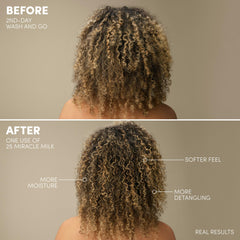 Drop of Mizani milk texture on hand showing lightweight moisture